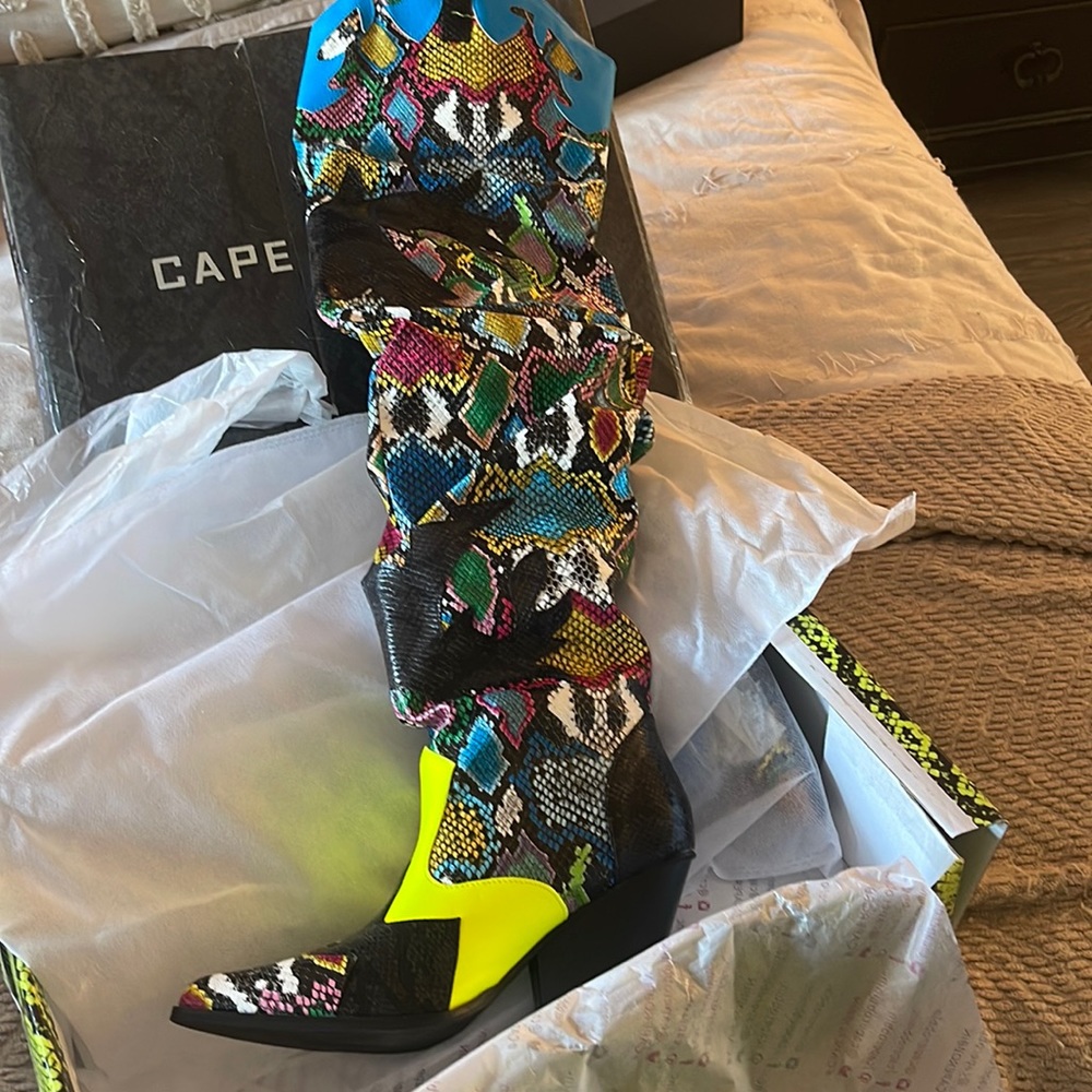 New in Box Over the Knee Multi-colored Cowboy Boots